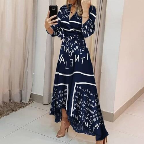 Ardm Elegant Depp V Letter Print Boho A-Line Dresses Women 2021 Long Sleeve High Waist Lace Up Party Midi Dress Sexy Vestidos