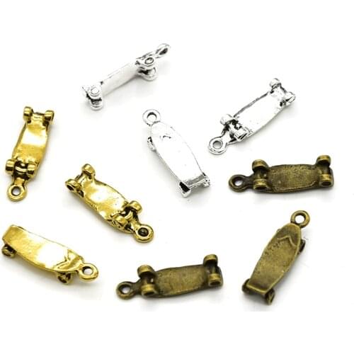 15pcs Wholesale Three Color 3D Skateboard Charms Zinc Alloy Metal Pendants For DIY Handmade Jewelry Accessories Making 21*6mm
