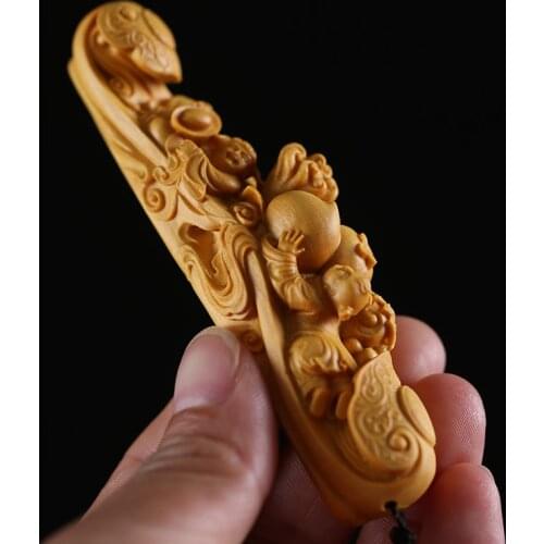 2018 Chinese style Wood Ruyi carved wood statue sculpture retro hand piece miniature boxwood Decoration Crafts art decor