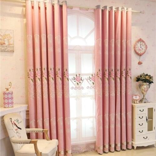 Modern garden luxury pink embroidered Flat Window curtains for high quality elegant curtains for living room hotel kitchen