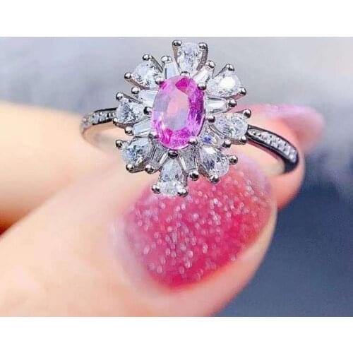 Luxurious cute flight Sun flower Natural pink sapphire Ring S925 Silver Natural Gemstone Ring Womens girl wedding ewelry