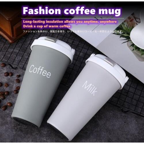 Hand-held straw coffee cup, creative 304 stainless steel vacuum flask, car water cup, cute macaron handle cup warm for 6-12 hour