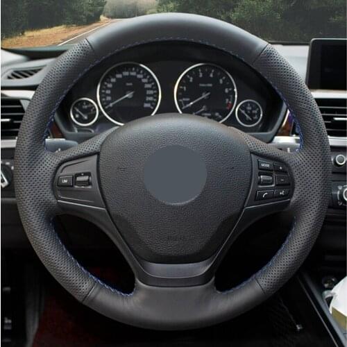 DIY Hand-stitched Black High Soft Leather Black Artificial Leather Car Steering Wheel Covers Wrap for BMW F30 328i 316i 320