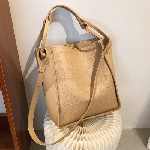 Stone grain Bucket Shoulder Bag For Women 2021 Designer Brand Crossbody bags High capacity Female Handbags and purses Scarves