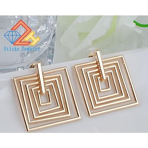 Light Gold Fashion Shallow Hollow Square Earrings Exquisite Earrings Five Geometric Squares