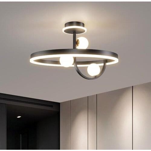 Nordic Style Gold Black Circle Bedroom Led Pendant Lamp Art Glass Ball Parlor Diningroom Bar Decor Hanging Light Fixtures