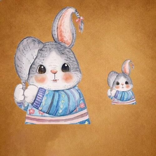 Cartoon Rabbit Iron On Transfer Patch Thermo stickers Stripes For clothes Patches Heat Transfer Vinyl Applique On Clothing