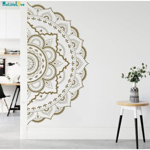 Available Half Mandala Decals Flower Murals Yoga Studio Bedroom Headboard Decor Removable Vinyl Art Wall Stickers YT3962A
