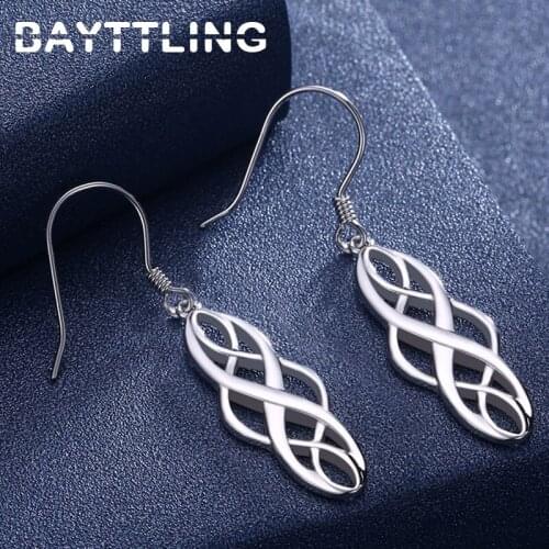 BAYTTLING 925 Sterling Silver Delicate Glossy Twisted Water Drop Earrings For Woman Fashion Glamour Party Wedding Gift Jewelry