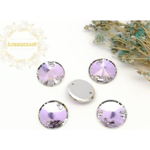 High-grade Purple light ROUND Glass Crystal sew on rhinestones with TWO holes Diy wedding dress accessories Free shipping