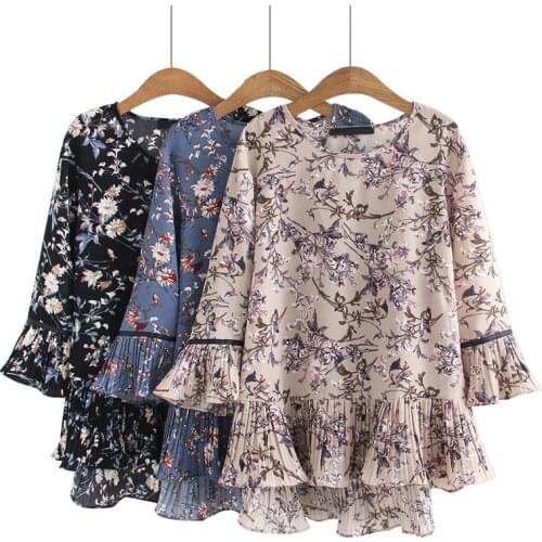 Fashion Trumpet Sleeve Chiffon Shirt Women Retro Spring And Summer 2021 Korean Chiffon Shirt Loose Large Size Floral Blouse