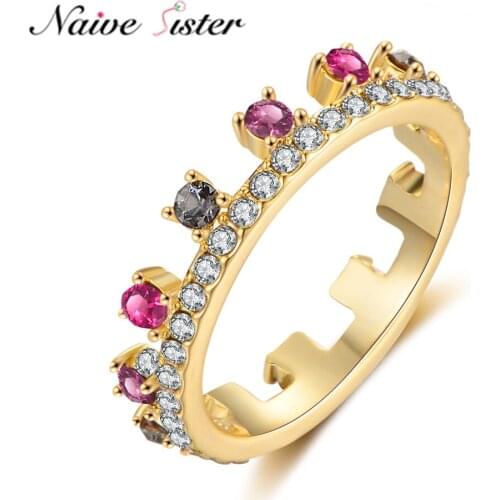 Gold Filled Rainbow Rings for Women Bridal Wedding Band Engagement Jewelry Eternity Love Gift Crystal Cubic Zirconia