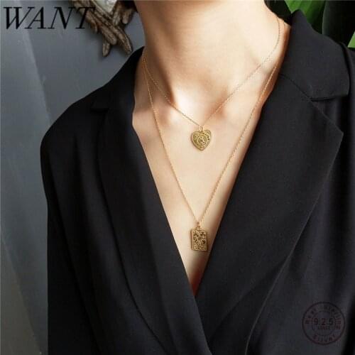 WANTME Real 925 Sterling Silver Geometric Love Digital Choker Cross Chain Pendant Short Necklace for Fashion Women Fine Jewelry