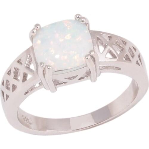 CiNily Created White Fire Opal Silver Plated Wholesale Hot Sell Women Jewelry Ring Size 6-9 OJ9586