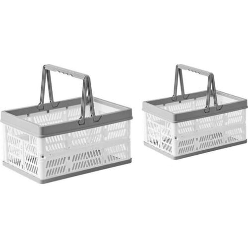 2Pcs Plastic Collapsible Storage Crates with Handles,Stackable Folding Shopping Baskets,Utility Container Organizer Bins
