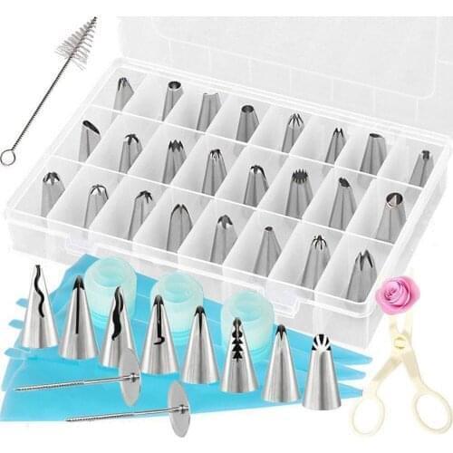 42Pcs Cake Decorating Tools Kit Baking Supplies Icing Tips Pastry Bags Smoother Piping Nozzles Coupler Flower