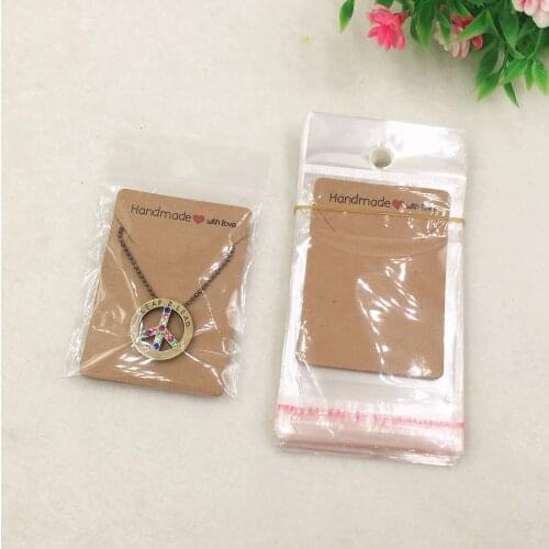 5x7.5cm handmade with love packing card necklace card paper card 100pcs +100pcs opp bags
