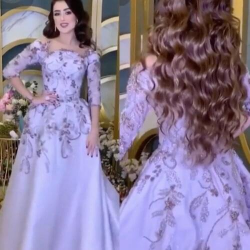 Embroidery prom dresses 2020 lace appliques beading sequins crystal satin floor length evening dresses formal dresses