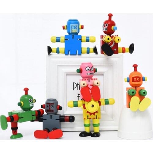 Wooden Robot Toy Joint Moving Deformation Robot Toy for Kids Home Decoration EIG88