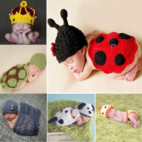 Newborn Photography Accessories Cartoon Animals Baby Photo Props Handmade Costumes For Infants Fotografia Crochet
