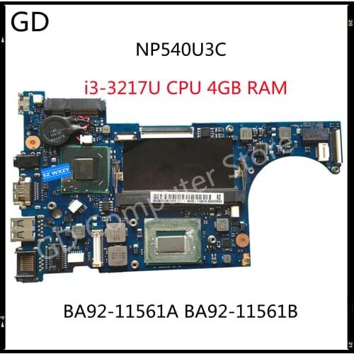 GD Original For Samsung NP540U3C Laptop Motherboard With i3-3217U 1.80GHz 4GB RAM BA92-11561A BA92-11561B HM76 DDR3 Full Tested