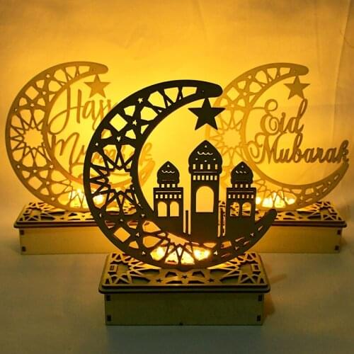 EID Mubarak Decorations Wood LED Light Wooden Plaque Ramadan Islam Muslim Home Decor Event Party Supplies Table Decor DIY Set