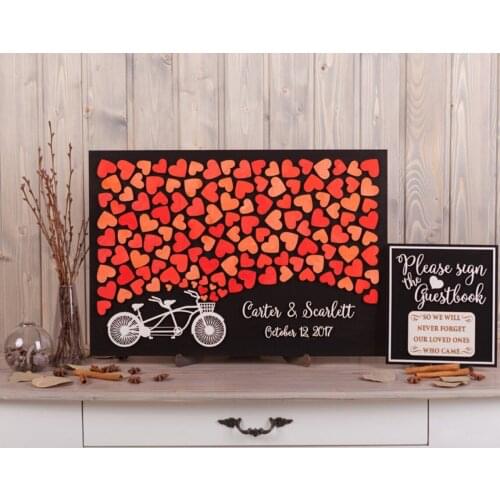 Personalized Wedding Guest Book,Alternative 3D Rustic Wedding Guestbook,Tandem Bike Red Wedding Theme Custom Wedding Guestbook