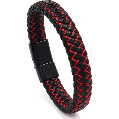Jessingshow Retro Men Jewelry Punk Handmade Braided Leather Bracelet Stainless Steel Magnetic Clasp Male Wristband Bangle Gifts