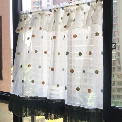 1 PC Rod Pocket Short Curtain Valance Tier For Kitchen Cafe Blue Dot Embroidery Delicated Short Roman Curtain zh035c