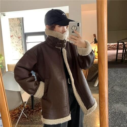 Women Coffee Fur Faux Leather Jacket Coat With Ladies Winter Thick Warm Oversized Coat Womens Turndown Collar Jacket