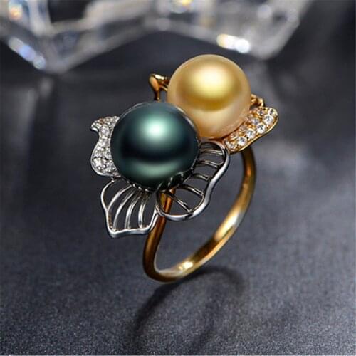 Hot Fashion Jewelry Size 6/7/8/9 Womens Yellow Gold Color Pearl Flower Rings Wedding Party Gift R014
