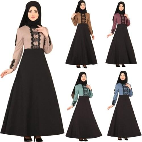 Muslim New Lace Stitching Womens Ethnic Long Skirt Arab Malay Dress