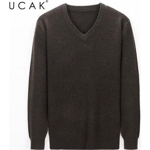 UCAK Brand Casual Streetwear V-Neck Sweater Men Colthing Long Sleeve Wool Sweaters Pull Homme Men Clothes Warm Pullover U1166