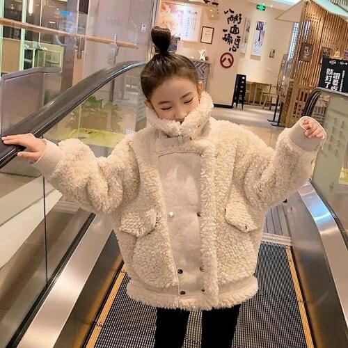 New Fashion Thick Lambswool Jacket For Girls Beige Brown Warm Coat For Girls 6-14 Years Teenage Kids Outerwear Childrens Jack