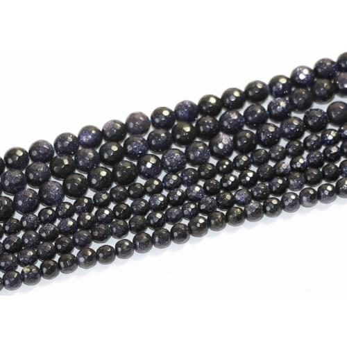New trendy blue sand stone 4mm 6mm 8mm 10mm 12mm 14mm faceted round loose beads diy popular Jewelry A07