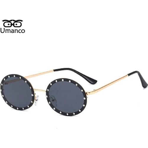 Umanco Luxury Rhinestone Oval Sunglasses Women Men Metal Frame AC Lens Designer Trendy Brand Eyeglasses Beach Travel Gifts