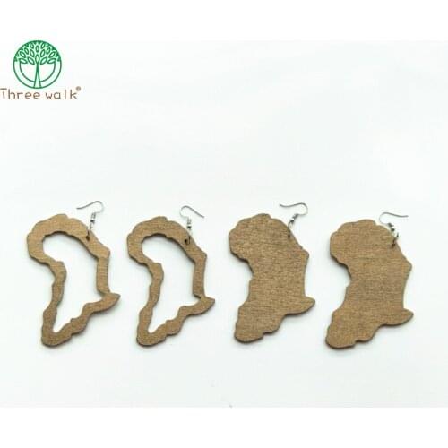 Wholesale Price Wood Africa Map Earrings Golden Promotional Gift