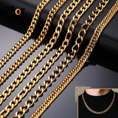Vnox Simple Basic Gold Tone Cuban Chain Necklaces for Men, Stainless Steel Curb Chain Women Necklace,7mm width 50 55 60cm Length