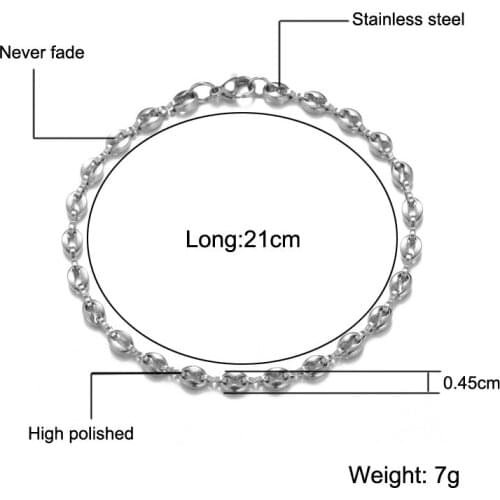 WT-BFN003 Optional Color Fashion 5mm Stainless Steel Coffee Bean Necklace Fashion Necklace Chain Necklace Jewerly Finding