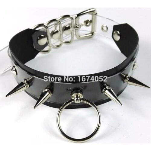 Handmade Punk Gothic Fetish Choker Layered Black Clear PVC Transparent Long Spiked Spikes Collar Hanging Necklace