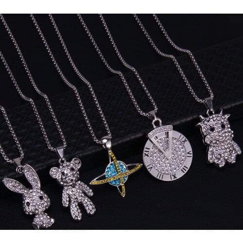 Cosmic Star Blue Planet Necklace Inset Zircon Cow Rabbit Bear Pendant Necklace Men Women Creative Fashion Lovely Jewelry Gift