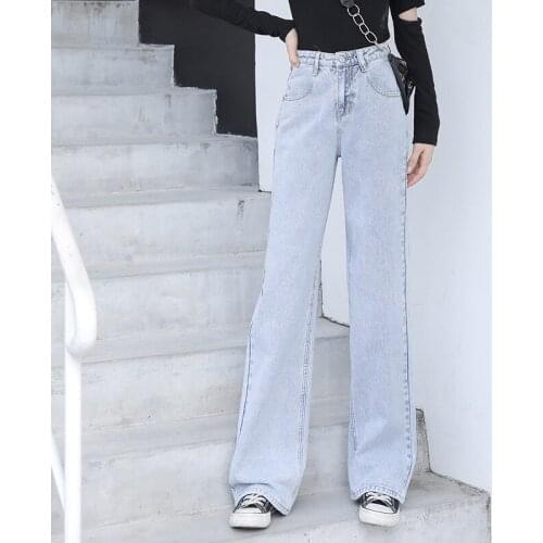 Casual blue high waist wide leg jean pants women Plus size loose letter embroidery jeans 2020 new style denim trousers female