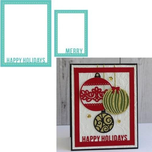 Two-piece Rectangular Frame HAPPY HOLIDAYS MERRY Words Metal Cutting Dies For DIY Scrapbooking Paper Cards Crafts Dies New 2019