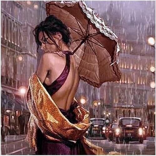 Rain Street Beauty - full and square diamond mosaic handwork diamond embroidery picture of rhinestones needlework