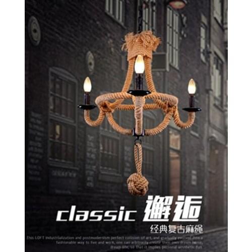 Retro classic iron art pendant lights Ceative handmade hemp rope E14 LED three lamps hang lamp for dining room&parlour CYDD002A