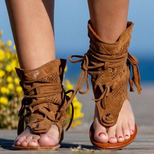 Womens Retro Sandals Gladiator Ladies Clip Toe Vintage Shoes Casual Tassel Rome Fashion Summer Woman Shoes Female Large Size
