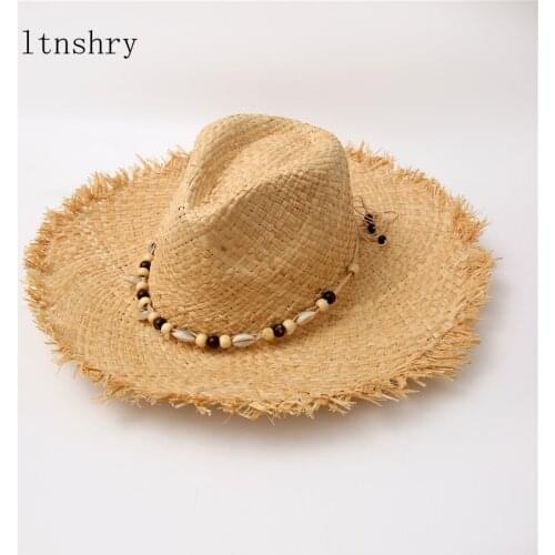 Summer solid color Handmade Ribbon Weave Raffia Sun Hats For Women Lace Up Large Brim Straw Hat Outdoor Beach jazz Caps Holiday
