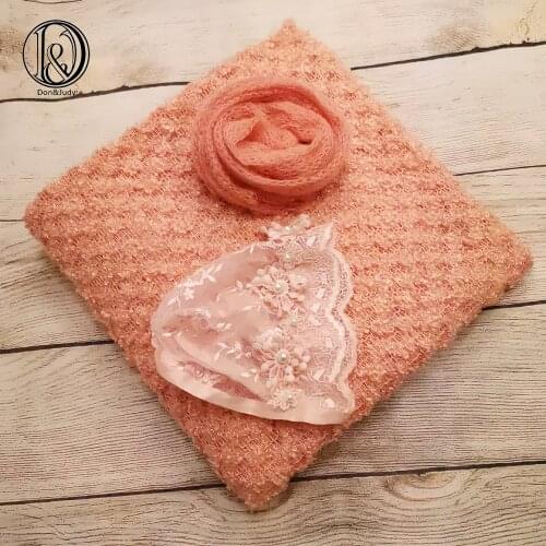 Don&Judy 150x100cm Fabric Blanket with Matched 60x40cm Wrap and Hat 3pcs/set Background Bonnet for Newborn Photography Baby Prop
