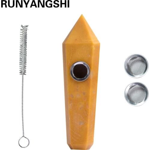 Runyangshi Natural stone Crystal Yellow Aventurine Quartz Tube smokey piep with 3pcs Screen Filters and 1 Brush