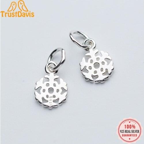 TrustDavis Real 925 Sterling Silver Fashion Sweet Snowflake Charm Pendant Handmade DIY Accessories Jewelry Wholesale DZ130